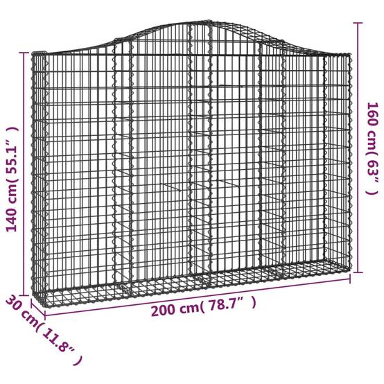 Vidaxl - Panier de gabions arqué 200x30x140/160 cm Fer galvanisé vidaXL 153387 - Image 3