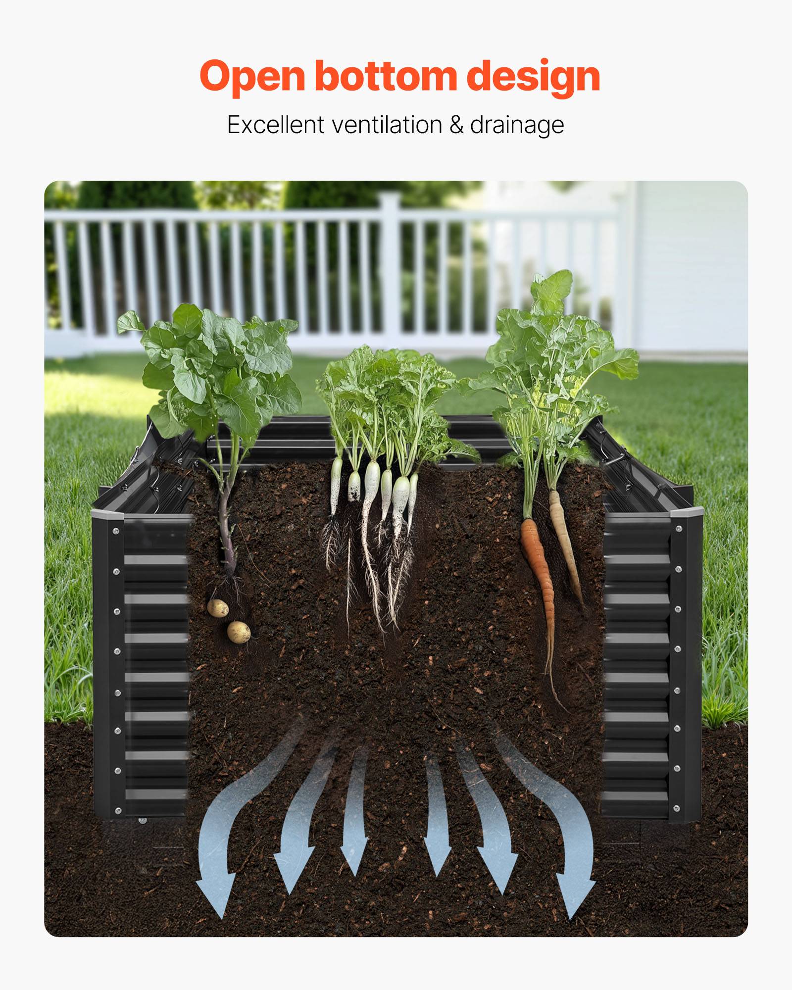 Vevor - VEVOR Carré Potager Surélevé Métal Galvanisé Lit Jardin 240x120x60 cm Gris Foncé - Image 6