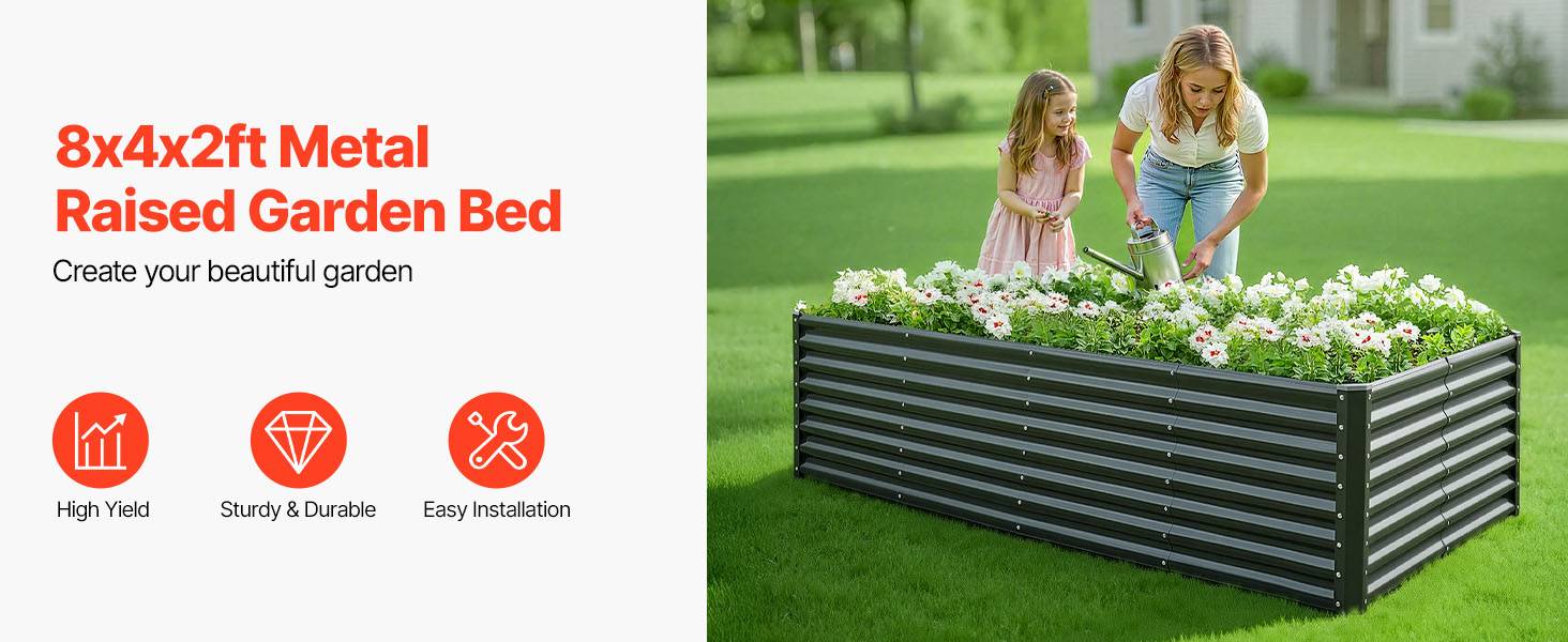 Vevor - VEVOR Carré Potager Surélevé Métal Galvanisé Lit Jardin 240x120x60 cm Gris Foncé - Image 9