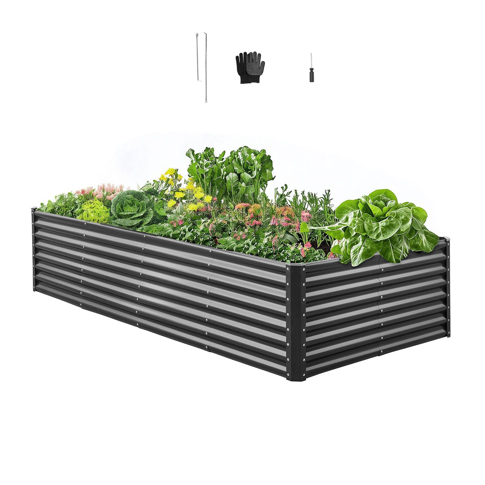 Vevor - VEVOR Carré Potager Surélevé Métal Galvanisé Lit Jardin 240x120x60 cm Gris Foncé - Image 1