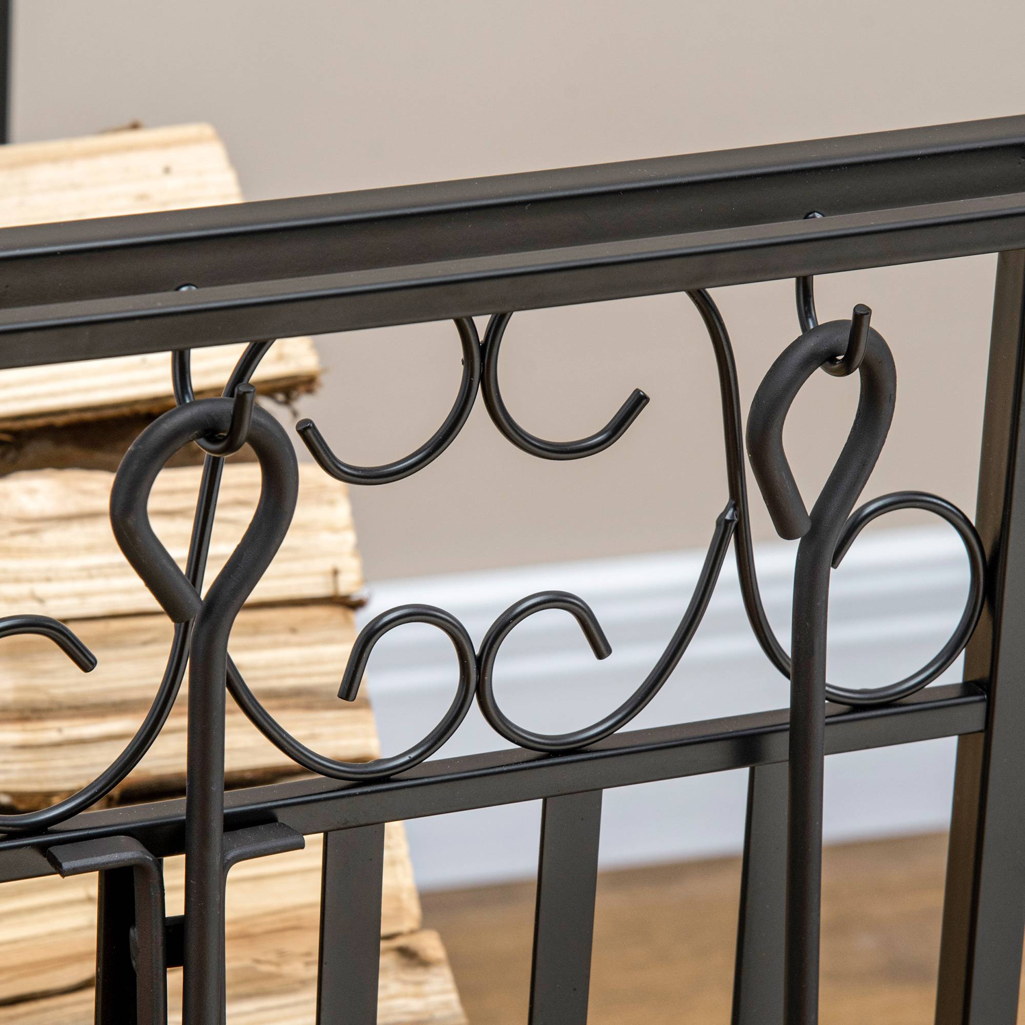 ComfortXL - Serviteur de cheminée et range-bûches en acier noir 75 x 30 x 60 cm avec étagère et 4 outils pour poêle à bois - Image 8