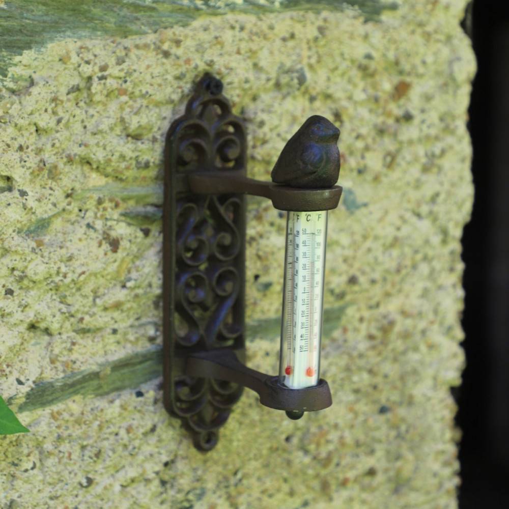 Thermomètre en fonte marron et verre 5 x 20 x 20 cm Chemin de campagne - Image 2