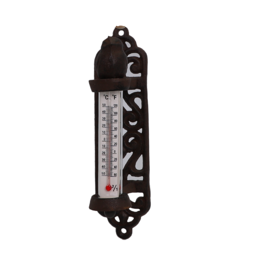 Thermomètre en fonte marron et verre 5 x 20 x 20 cm Chemin de campagne - Image 1