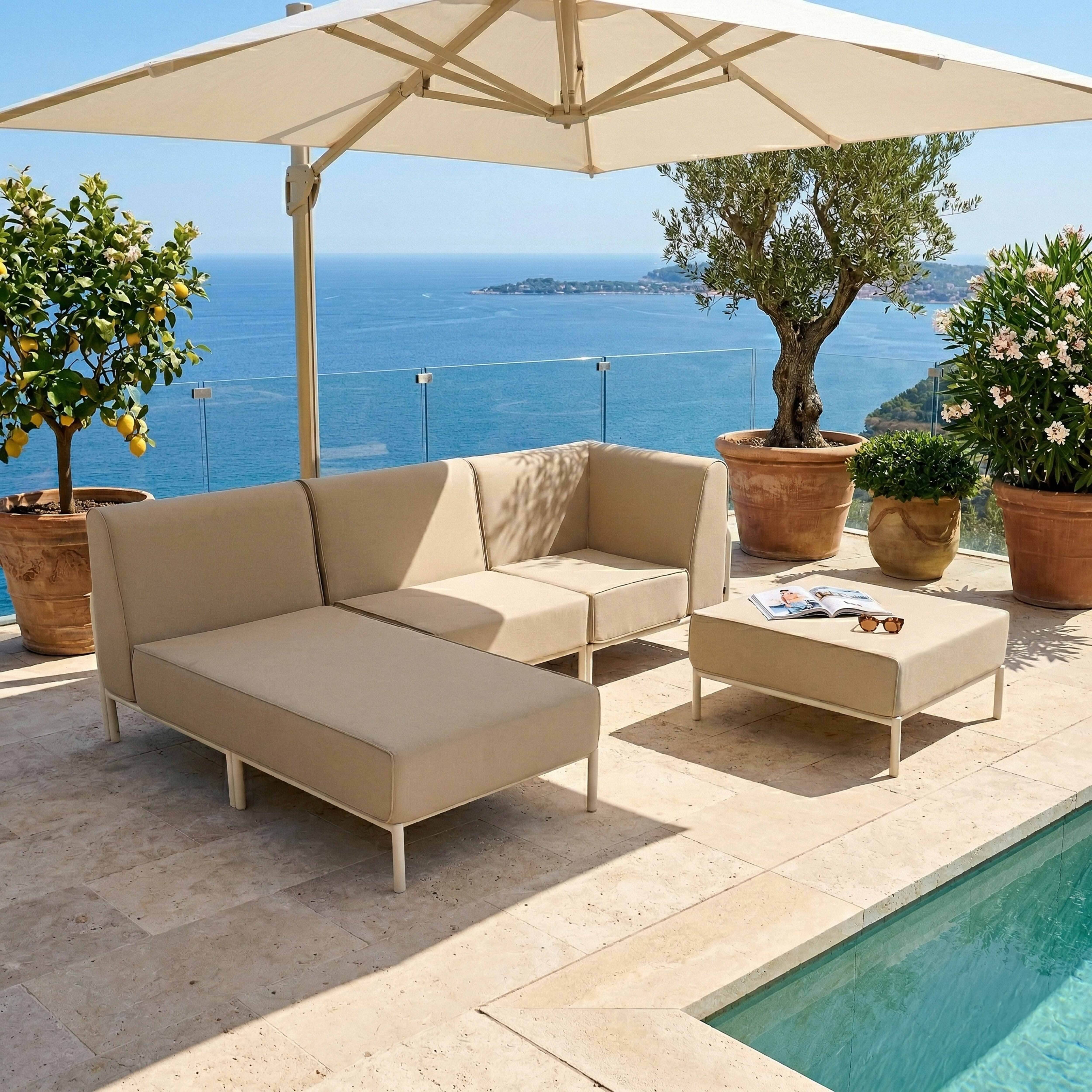 Oviala - Salon de jardin bas modulable uni 4 places beige Patio - Oviala - Image 2