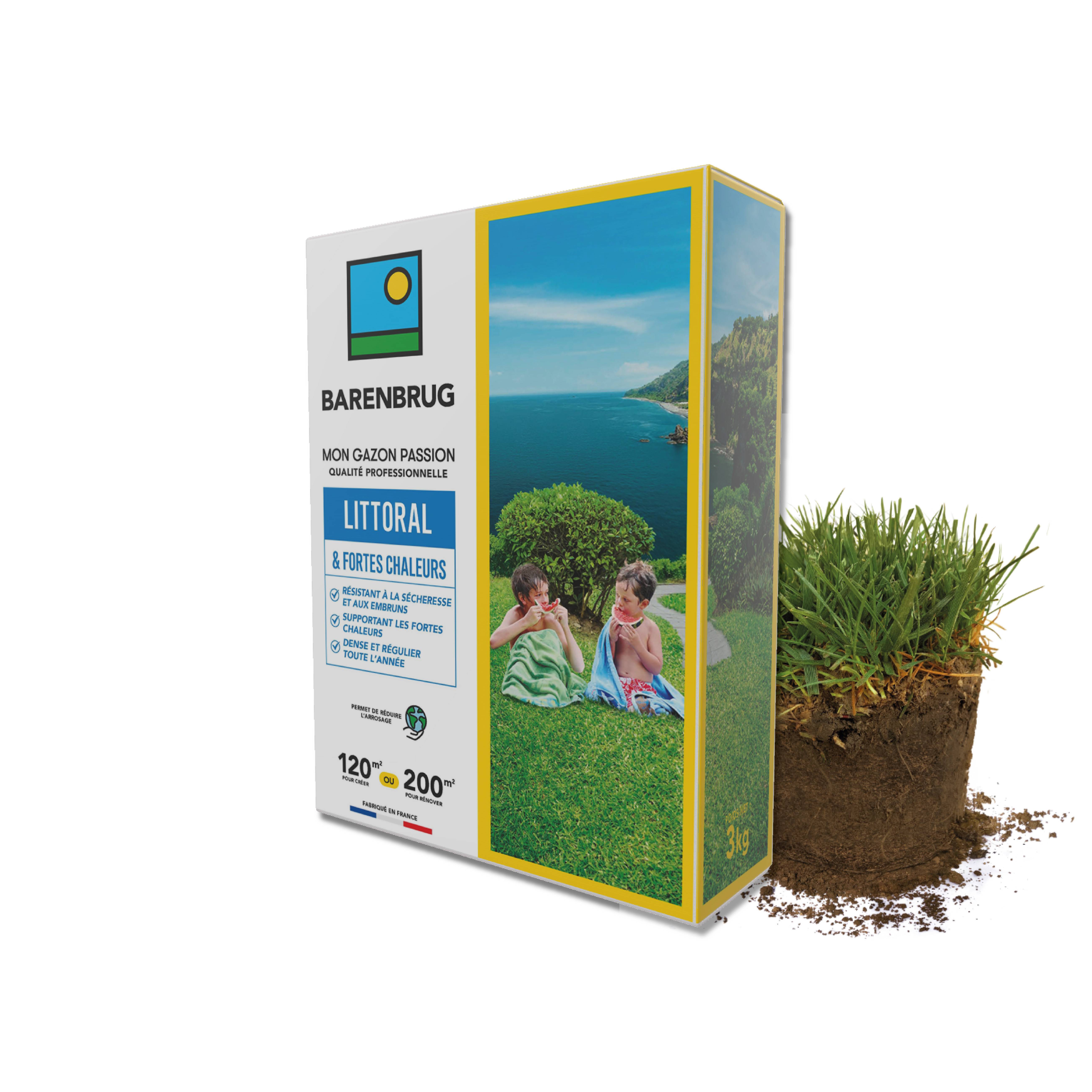 Barenbrug - Gazon Littoral & Fortes chaleurs - Résistant Sécheresse et Embruns - Supportant Fortes Chaleurs - Dense et Régulier Toute l'Année - 3KG - BARENBRUG - Image 1
