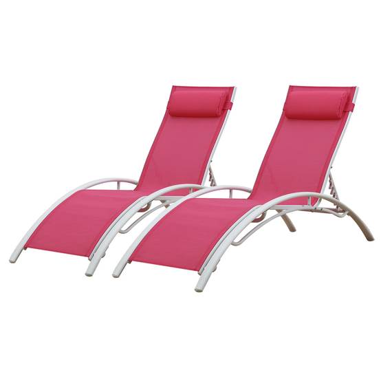 Happy Garden - Lot de 2 transats GALAPAGOS en textilène rose - aluminium blanc - HAPPY GARDEN - Image 1