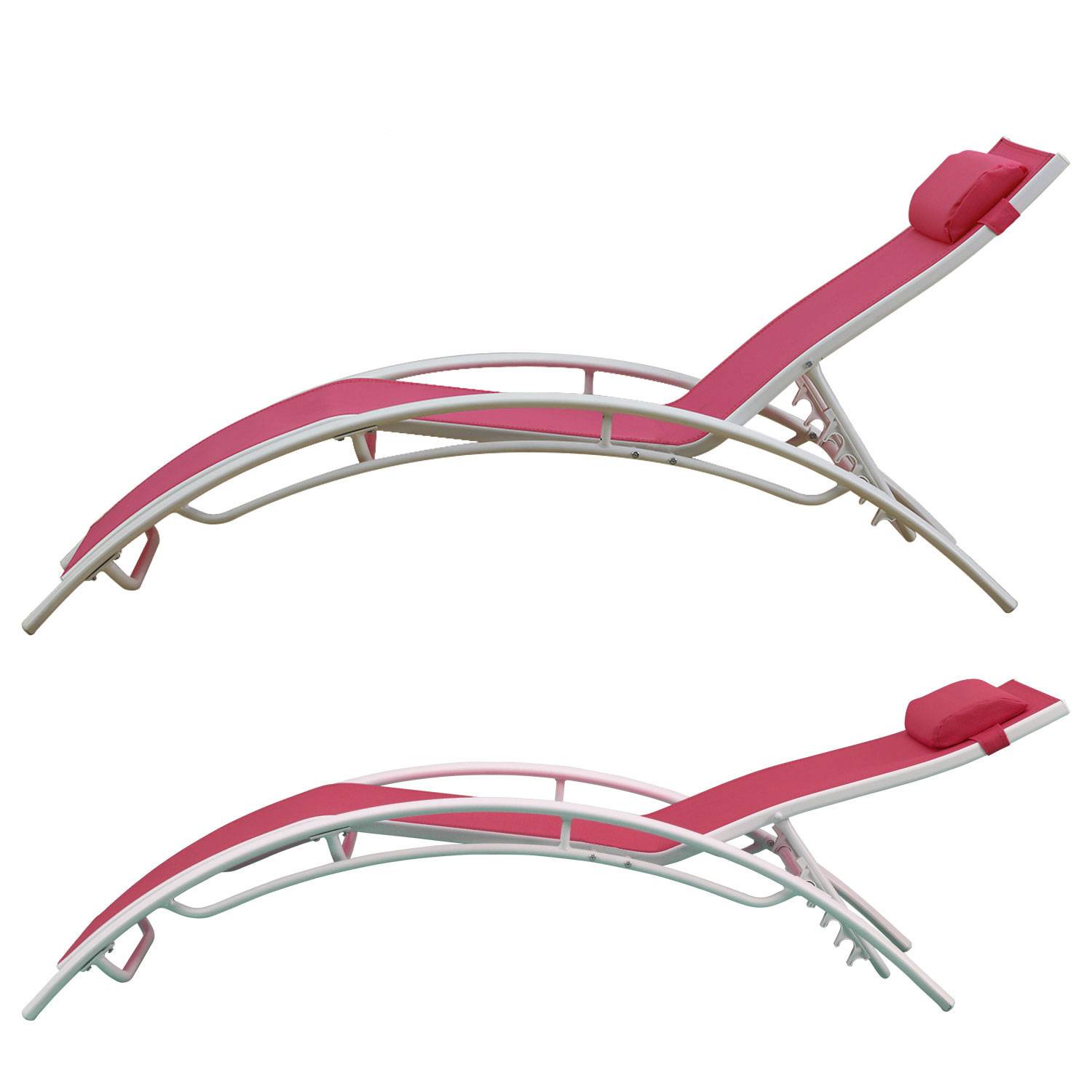 Happy Garden - Lot de 2 transats GALAPAGOS en textilène rose - aluminium blanc - HAPPY GARDEN - Image 2