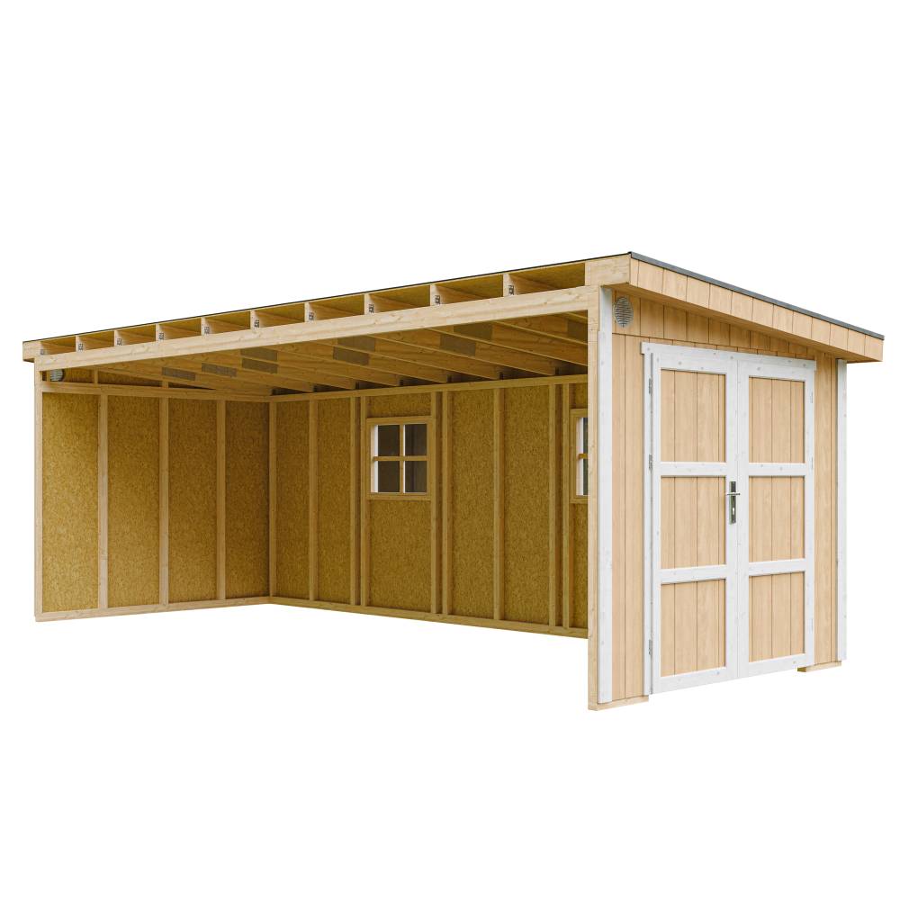 Timbela - Abri de Jardin Qualité Premium 14,3 m² - H231x248x648 cm sans plancher e paroi latérale - Timbela M941B-HARVEST HONEY - Image 2