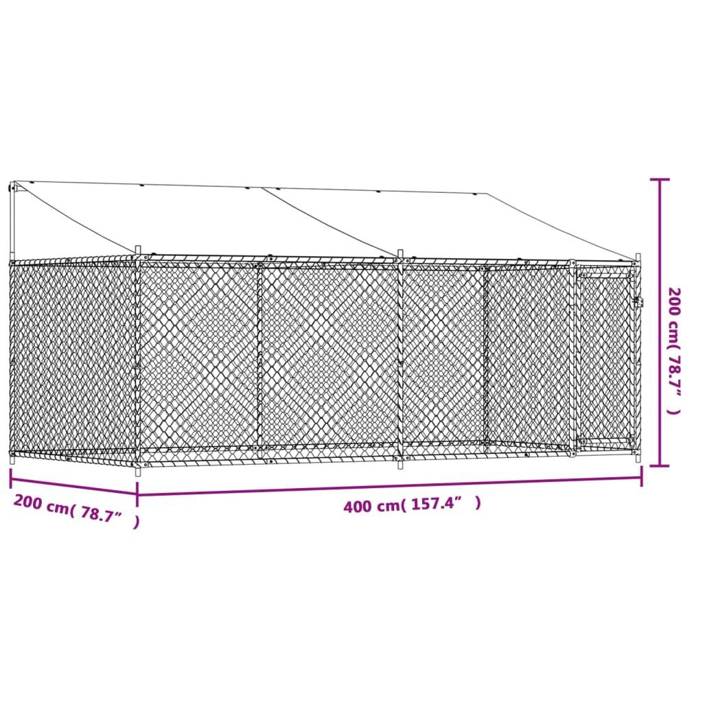 Cage pour chien - Cage extérieur/intérieur avec toit et porte gris 4x2x2 m acier galvanisé - Image 9