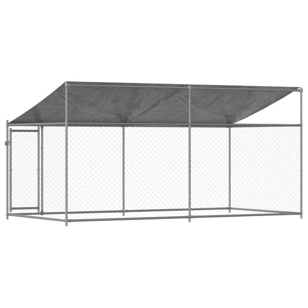 Cage pour chien - Cage extérieur/intérieur avec toit et porte gris 4x2x2 m acier galvanisé - Image 6