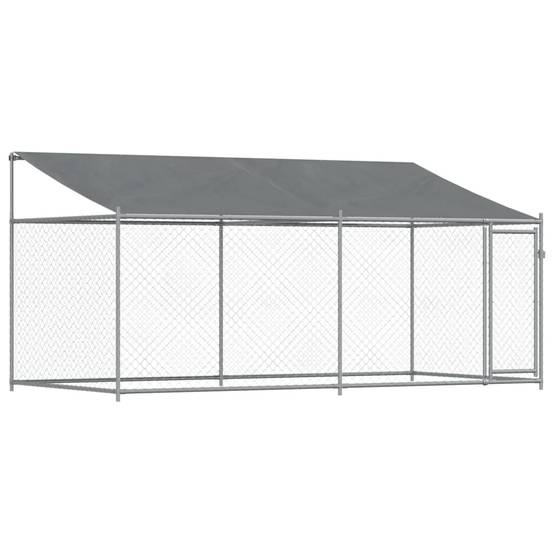 Cage pour chien - Cage extérieur/intérieur avec toit et porte gris 4x2x2 m acier galvanisé - Image 1