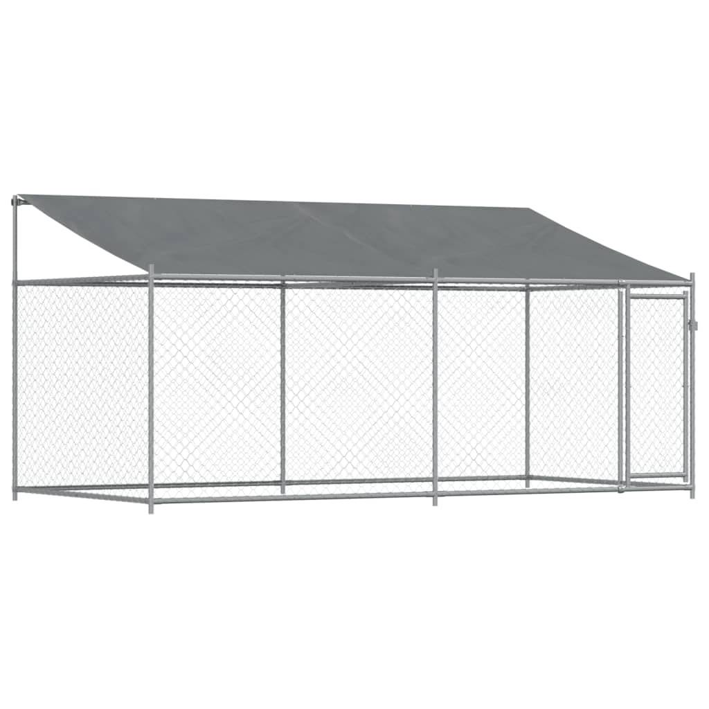 Cage pour chien - Cage extérieur/intérieur avec toit et porte gris 4x2x2 m acier galvanisé - Image 1
