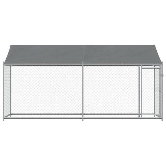 Cage pour chien - Cage extérieur/intérieur avec toit et porte gris 4x2x2 m acier galvanisé - Image 4