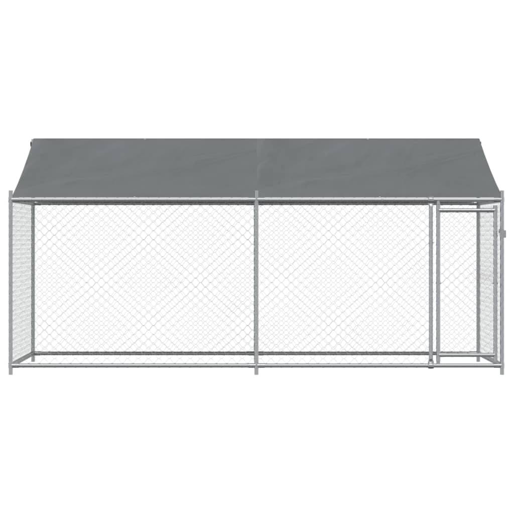 Cage pour chien - Cage extérieur/intérieur avec toit et porte gris 4x2x2 m acier galvanisé - Image 4
