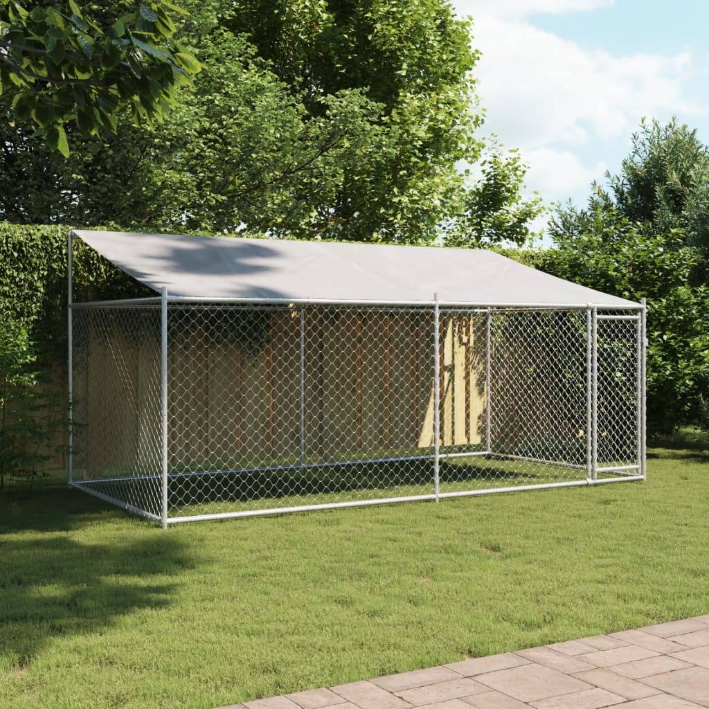 Cage pour chien - Cage extérieur/intérieur avec toit et porte gris 4x2x2 m acier galvanisé - Image 3