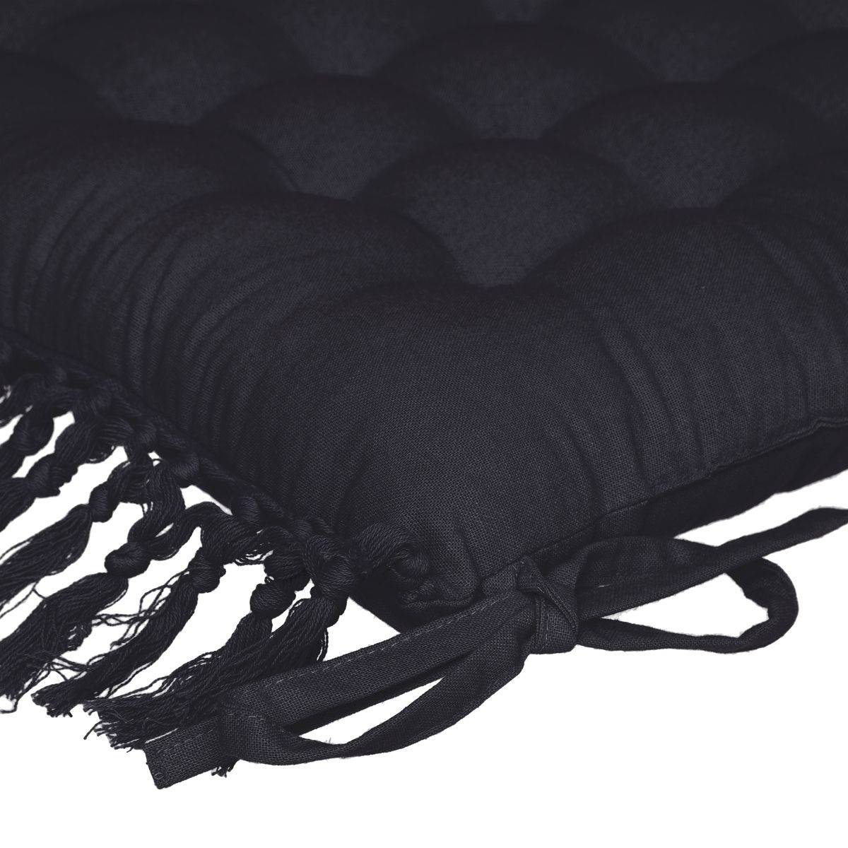 Lot de 4 Galettes de chaise en Coton Gris ardoise avec franges macramé 40 x 40 cm - Image 3