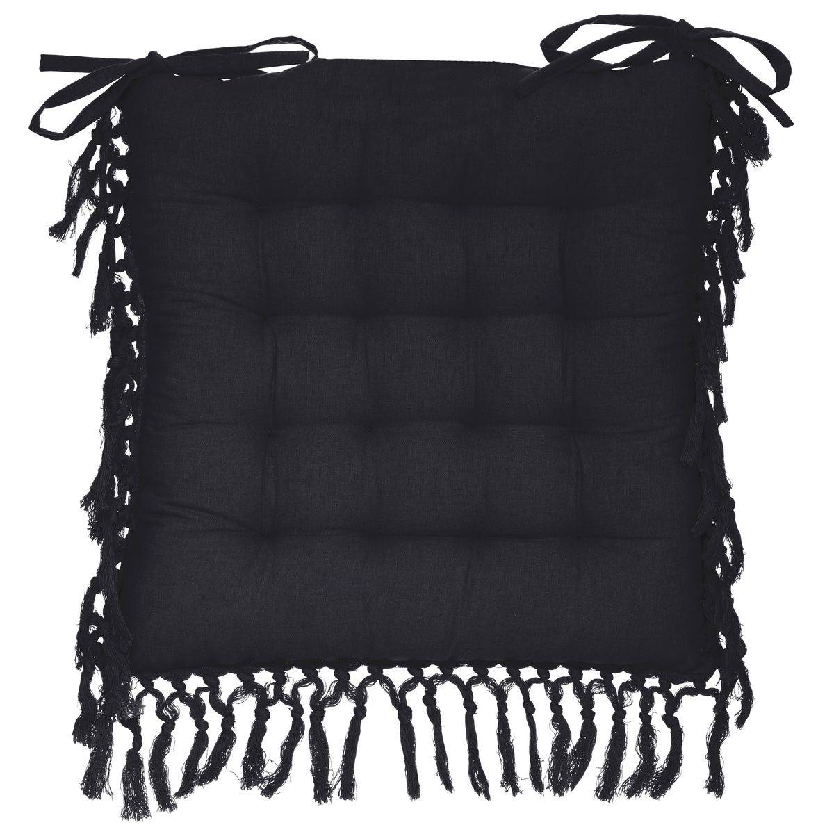 Lot de 4 Galettes de chaise en Coton Gris ardoise avec franges macramé 40 x 40 cm - Image 2