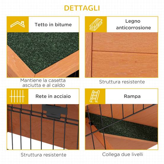 Clapier antiseptique à deux niveaux en bois avec enclos extérieur, 92 cm, orange - Image 9