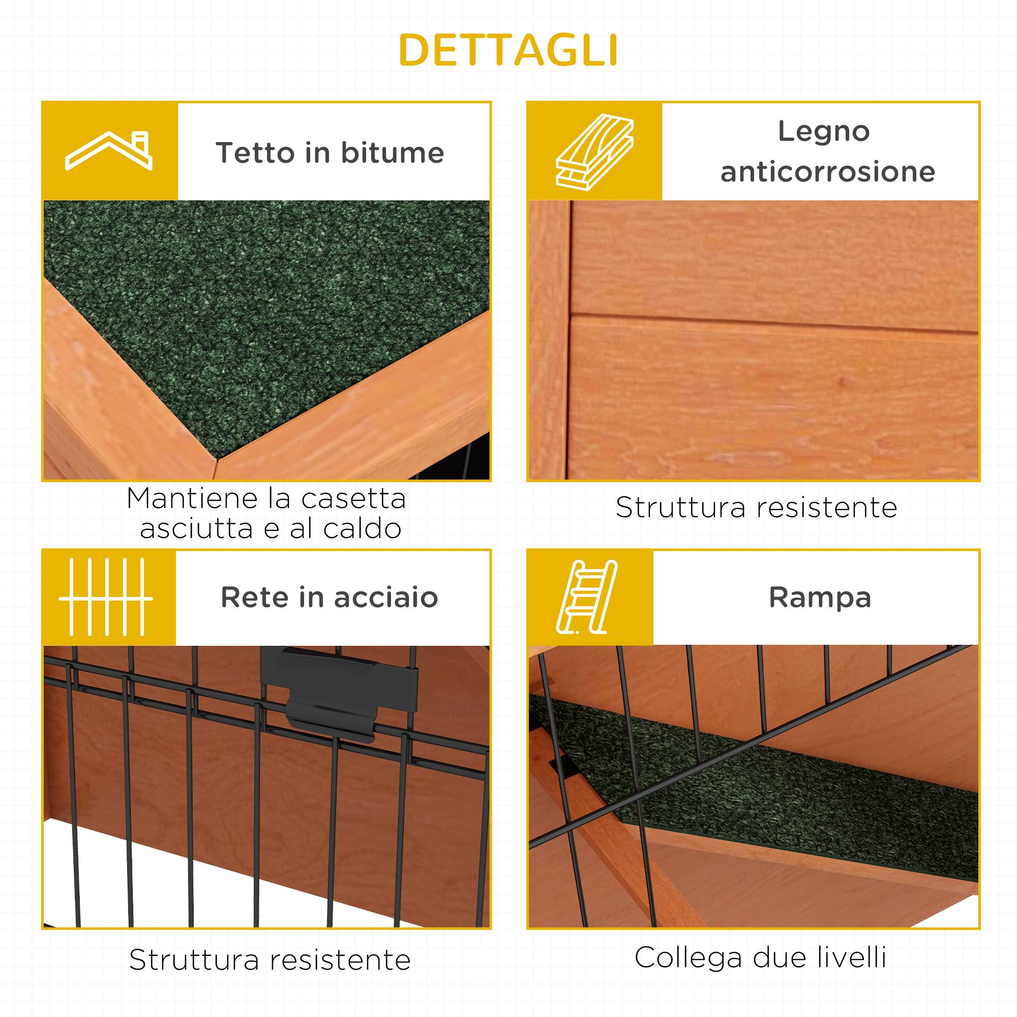 Clapier antiseptique à deux niveaux en bois avec enclos extérieur, 92 cm, orange - Image 9