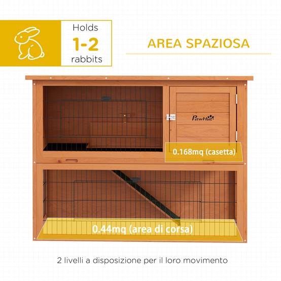 Clapier antiseptique à deux niveaux en bois avec enclos extérieur, 92 cm, orange - Image 7