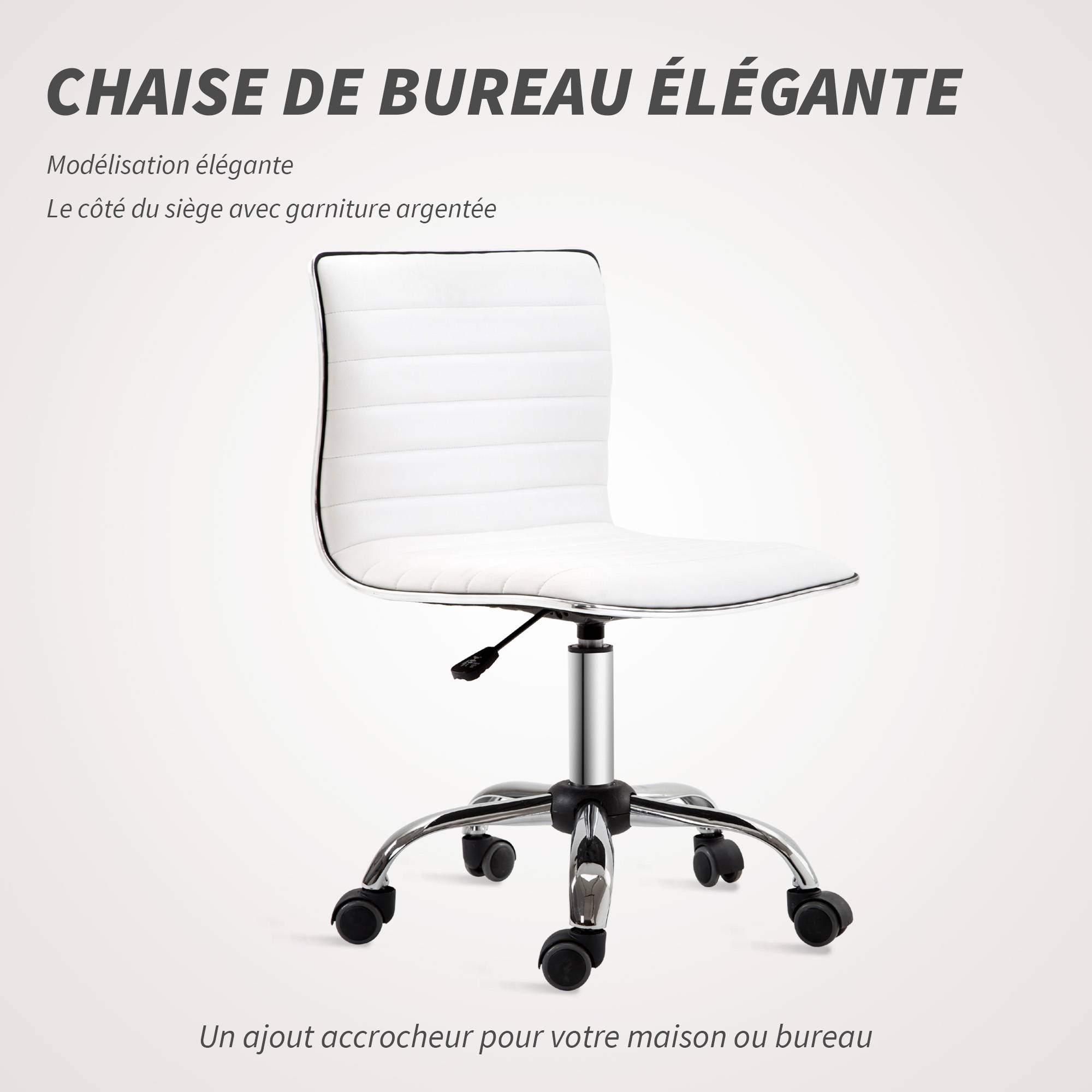 Sans Marque - Chaise bureau sans accoudoirs, fauteuil de bureau, hauteur réglable, assise et dossier rembourrés, 48x52x78-90cm, blanc - Image 7