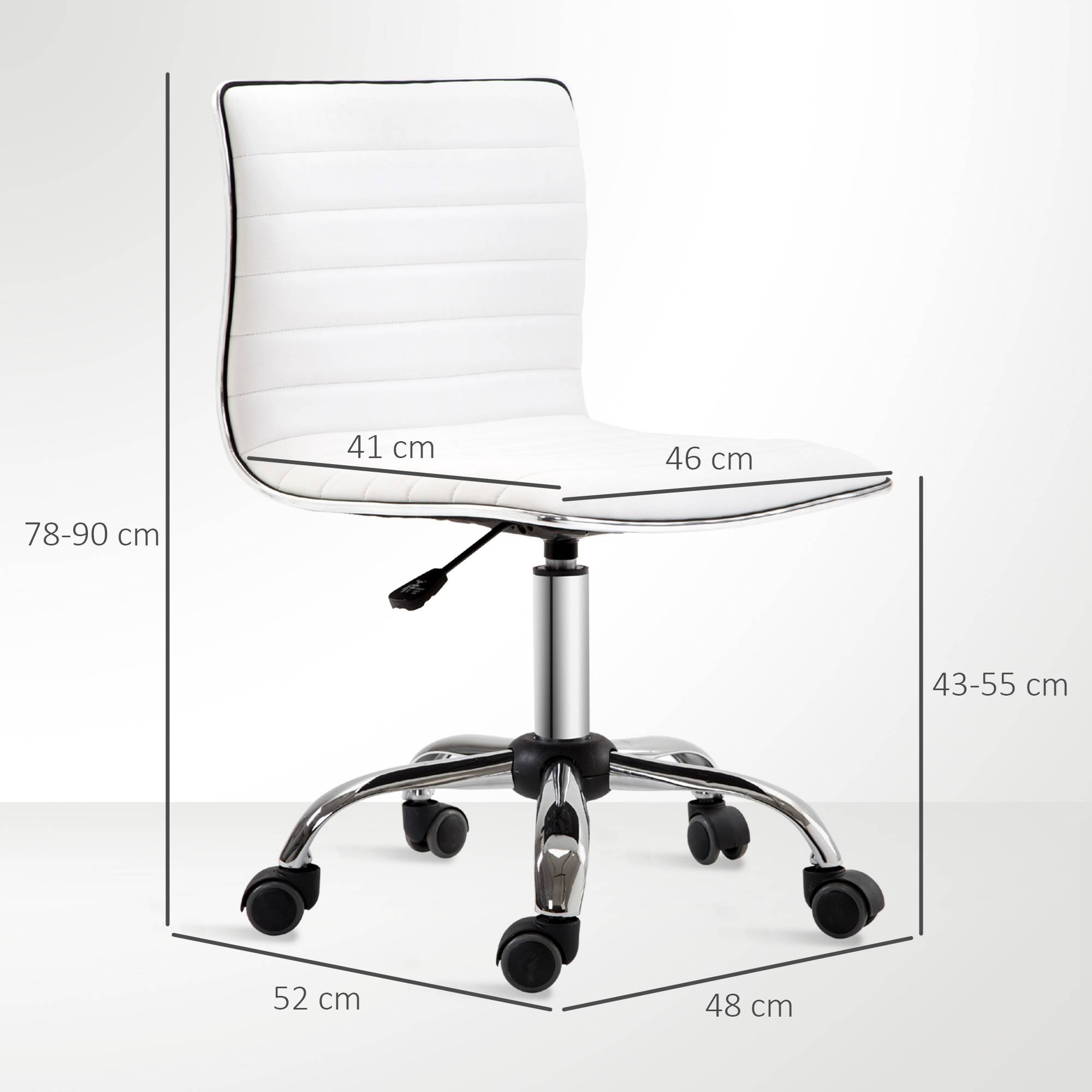 Sans Marque - Chaise bureau sans accoudoirs, fauteuil de bureau, hauteur réglable, assise et dossier rembourrés, 48x52x78-90cm, blanc - Image 5