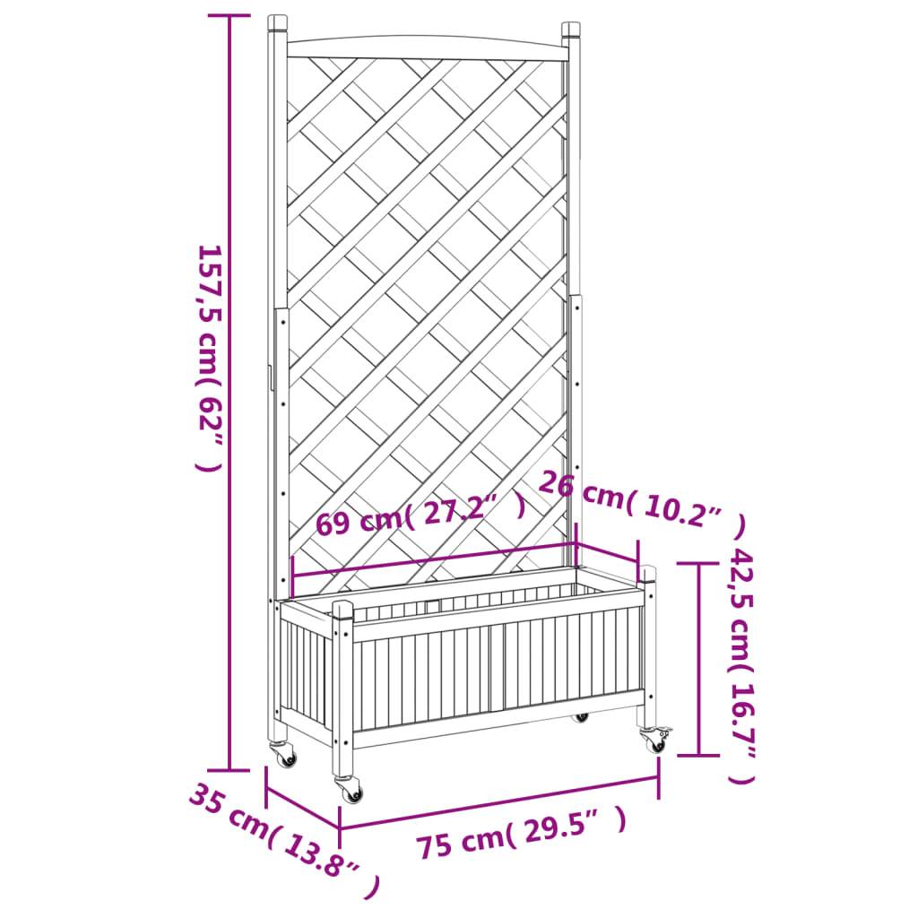 Vidaxl - Jardinière avec treillis et roues marron bois massif de sapin vidaXL 3207650 - Image 3