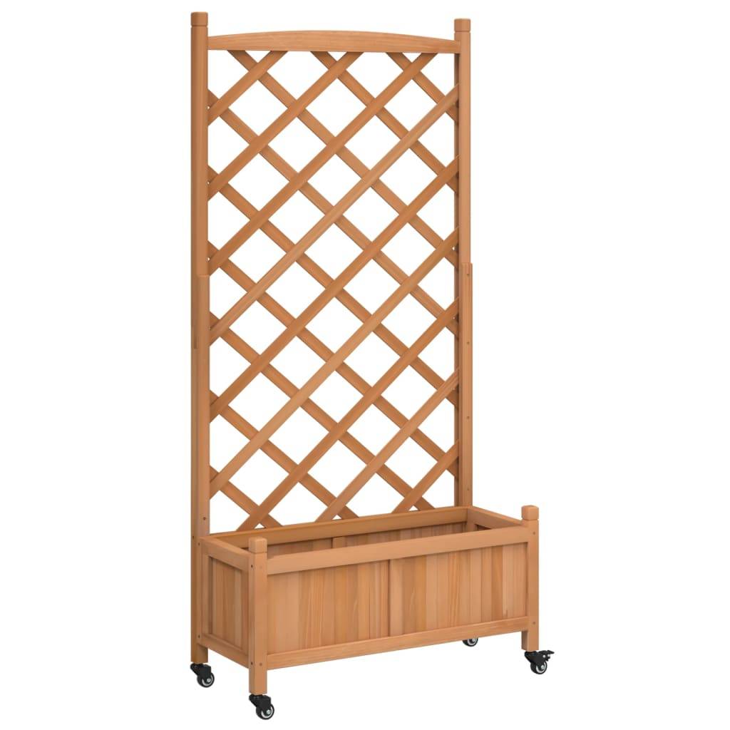 Vidaxl - Jardinière avec treillis et roues marron bois massif de sapin vidaXL 3207650 - Image 2