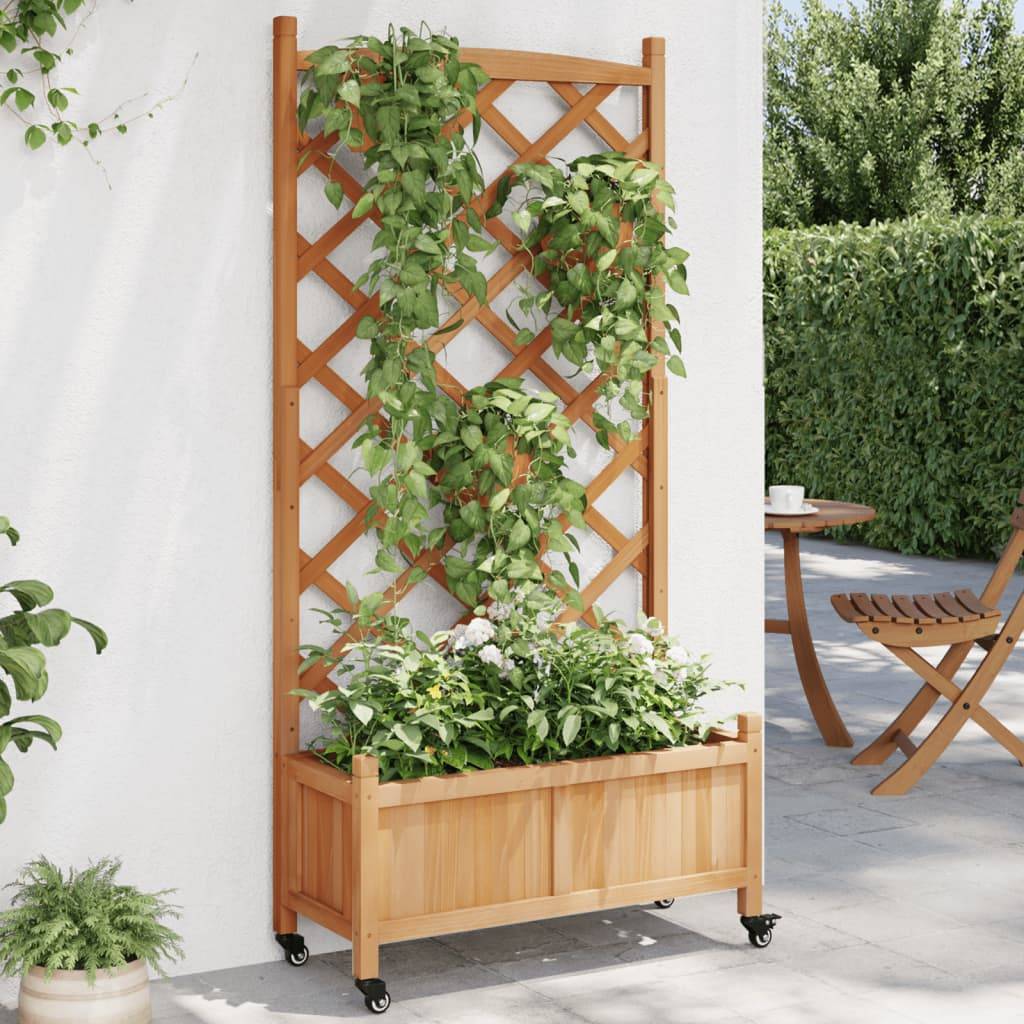 Vidaxl - Jardinière avec treillis et roues marron bois massif de sapin vidaXL 3207650 - Image 1