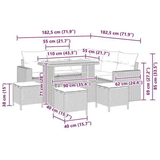 ComfortXL - Salon de jardin 8 places en polyrotin et bois d'acacia avec poufs pour terrasse Beige – ComfortXL Outdoor Living - Image 8