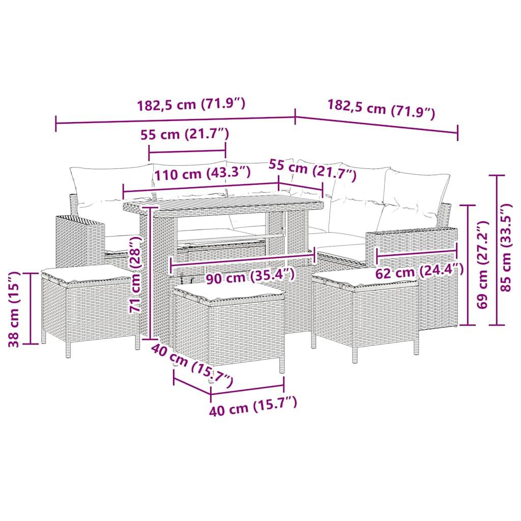ComfortXL - Salon de jardin 8 places en polyrotin et bois d'acacia avec poufs pour terrasse Beige – ComfortXL Outdoor Living - Image 8