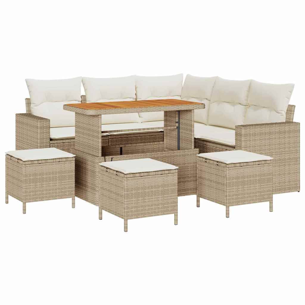 ComfortXL - Salon de jardin 8 places en polyrotin et bois d'acacia avec poufs pour terrasse Beige – ComfortXL Outdoor Living - Image 2