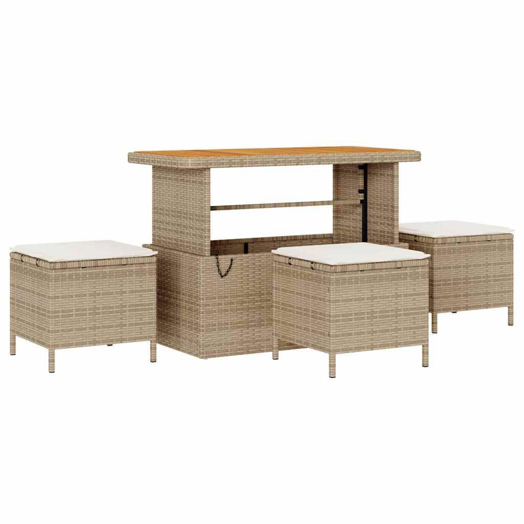 ComfortXL - Salon de jardin 8 places en polyrotin et bois d'acacia avec poufs pour terrasse Beige – ComfortXL Outdoor Living - Image 7