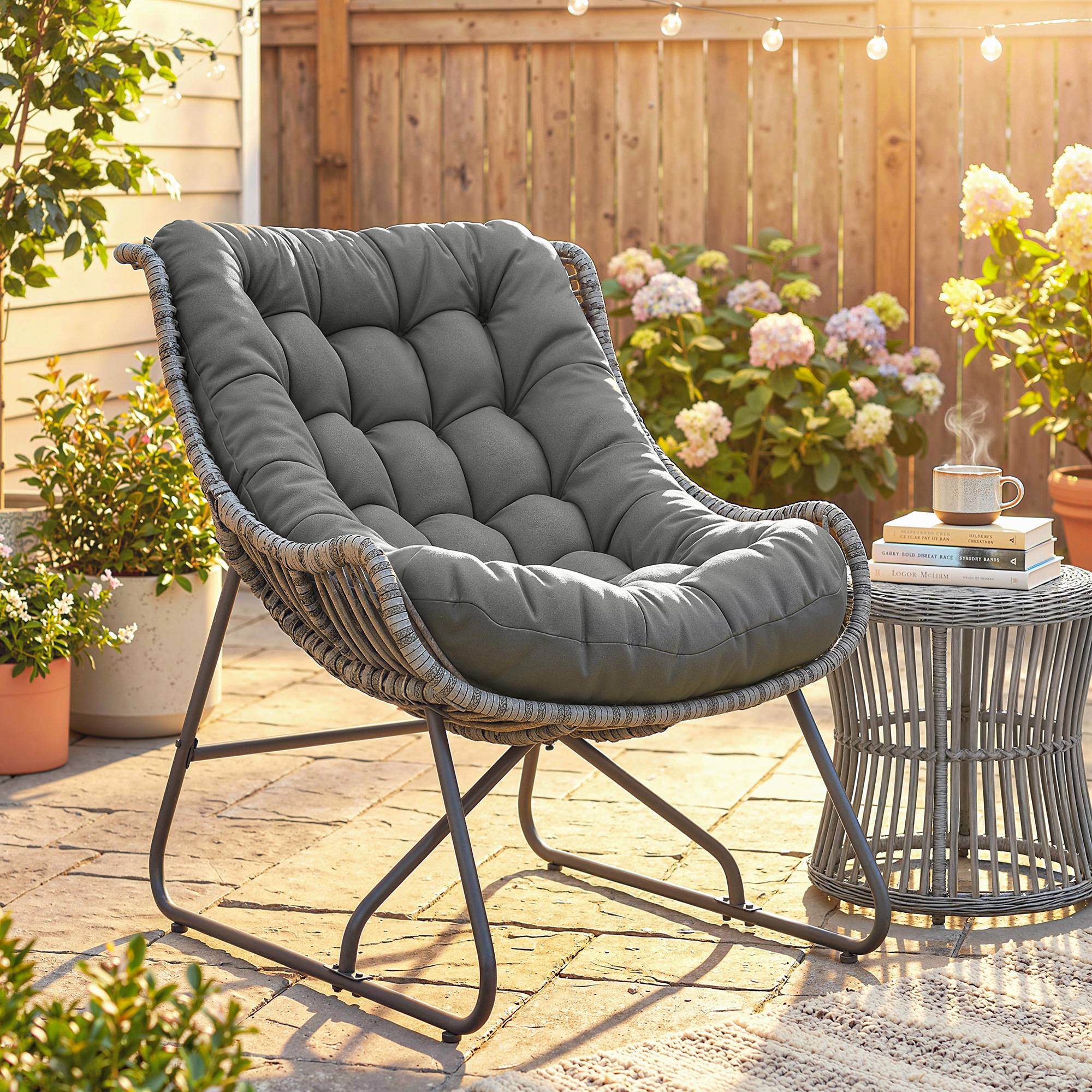 Fauteuil de jardin résine tressée naturel 101 x 75 x 90 cm - PANGIVO - Image 3