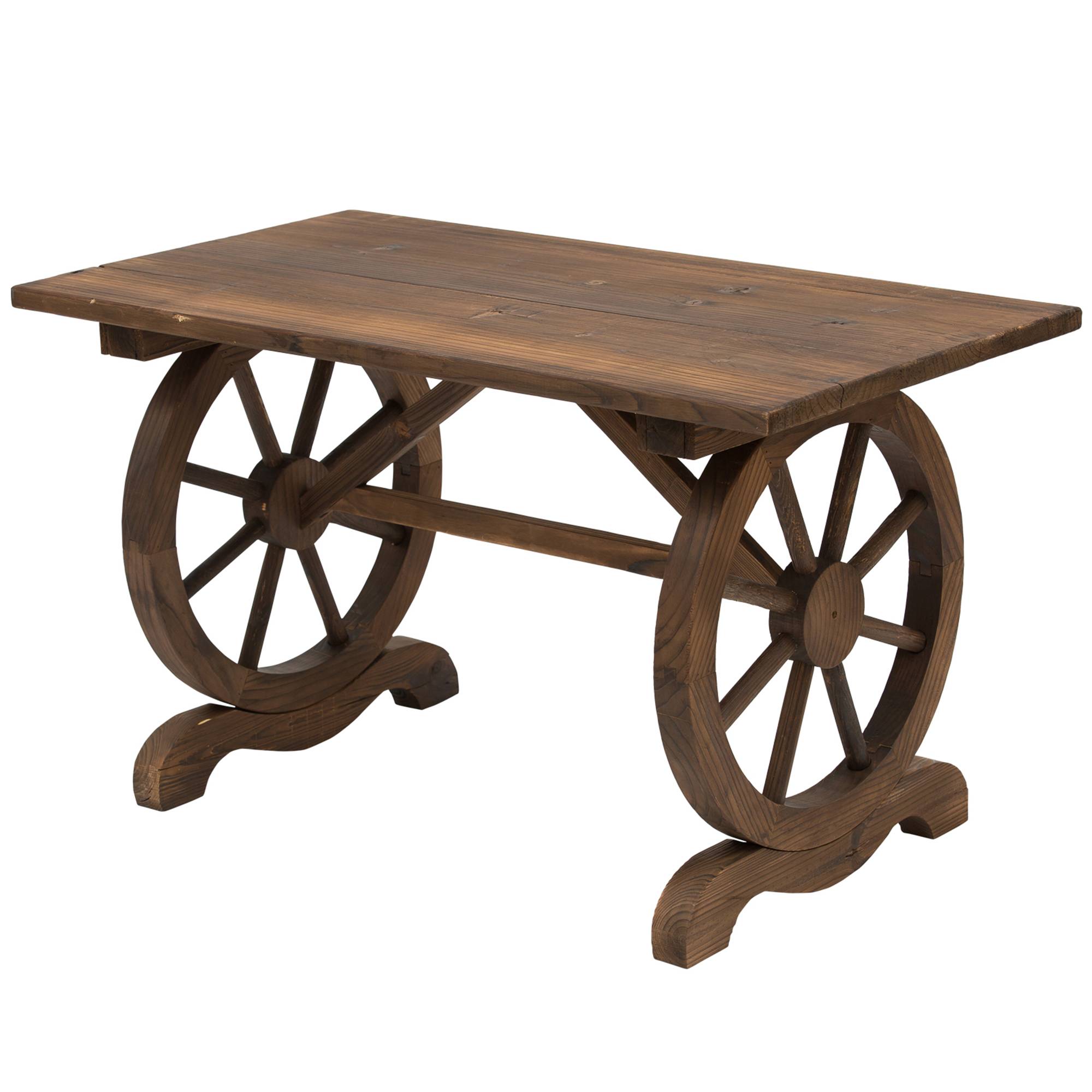 Table de Jardin Bois Massif Style Campagne Pieds Roues Chariot 110x60cm - ComfortXL Outdoor Living - Image 2