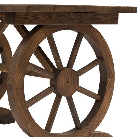 Table de Jardin Bois Massif Style Campagne Pieds Roues Chariot 110x60cm - ComfortXL Outdoor Living - Image 9