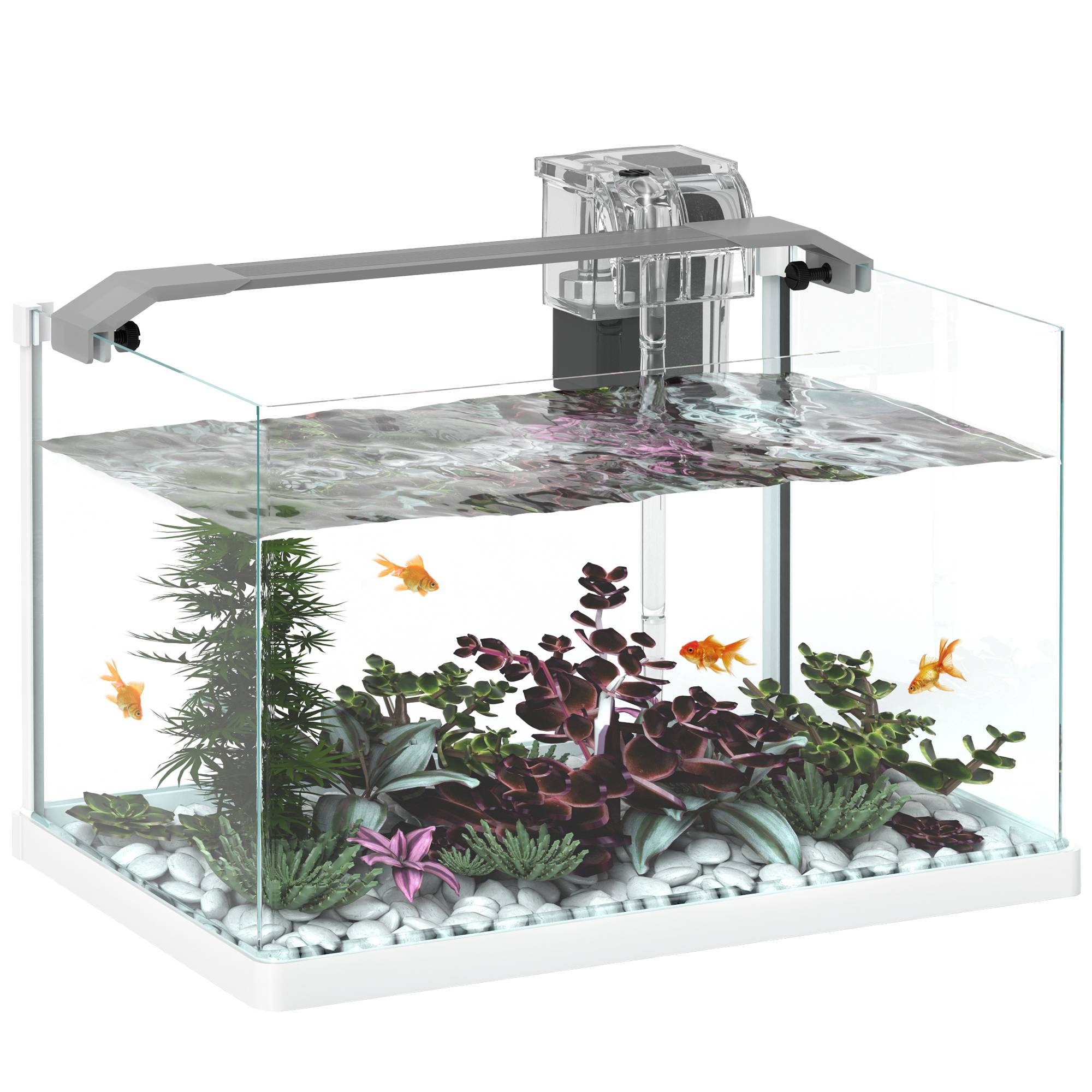 ComfortXL - Aquarium panoramique verre 20L filtre cascade éclairage LED poissons 38x26x27cm blanc - ComfortXL Outdoor Living
