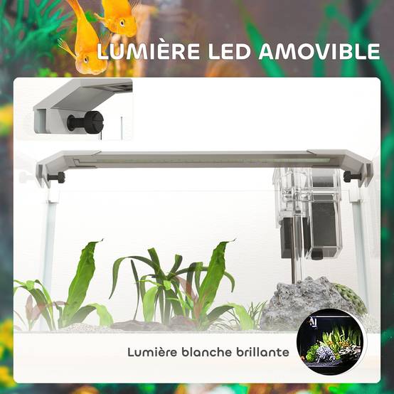 Aquarium panoramique verre 20L filtre cascade éclairage LED poissons 38x26x27cm blanc - ComfortXL Outdoor Living - Image 7