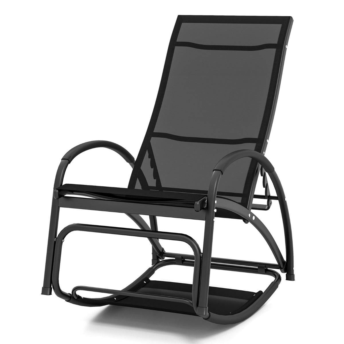 Helloshop26 - Chaise à bascule d'extérieur chaise longue convertible dossier réglable à 4 positions accoudoirs incurvés cadre en aluminium noir - Image 3