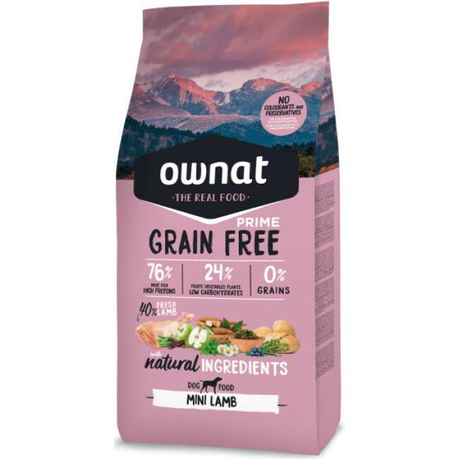 Croquettes Ownat Prime Grain Free Mini à l'agneau pour petit chien - 3 kg