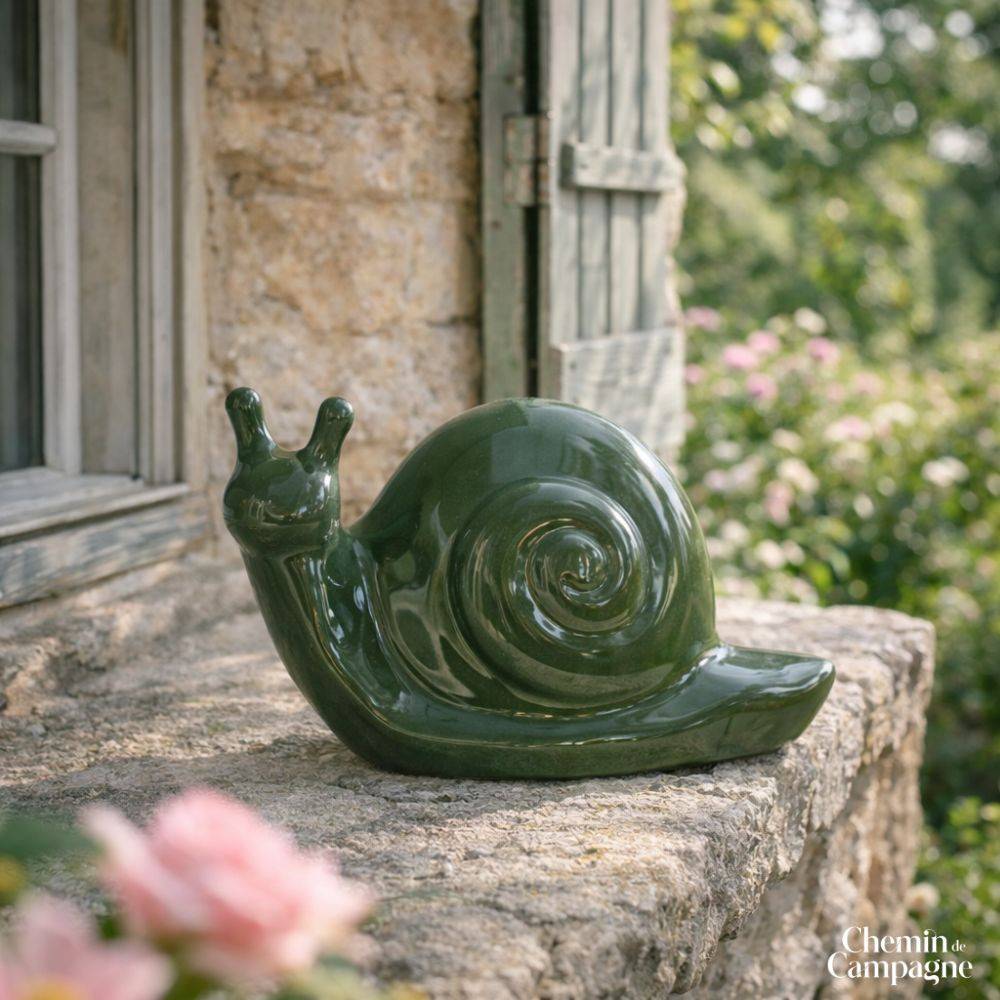 Chemin De Campagne - Escargot en céramique émaillée verte 25 x 14.5 x 15 cm Chemin de campagne - Image 2