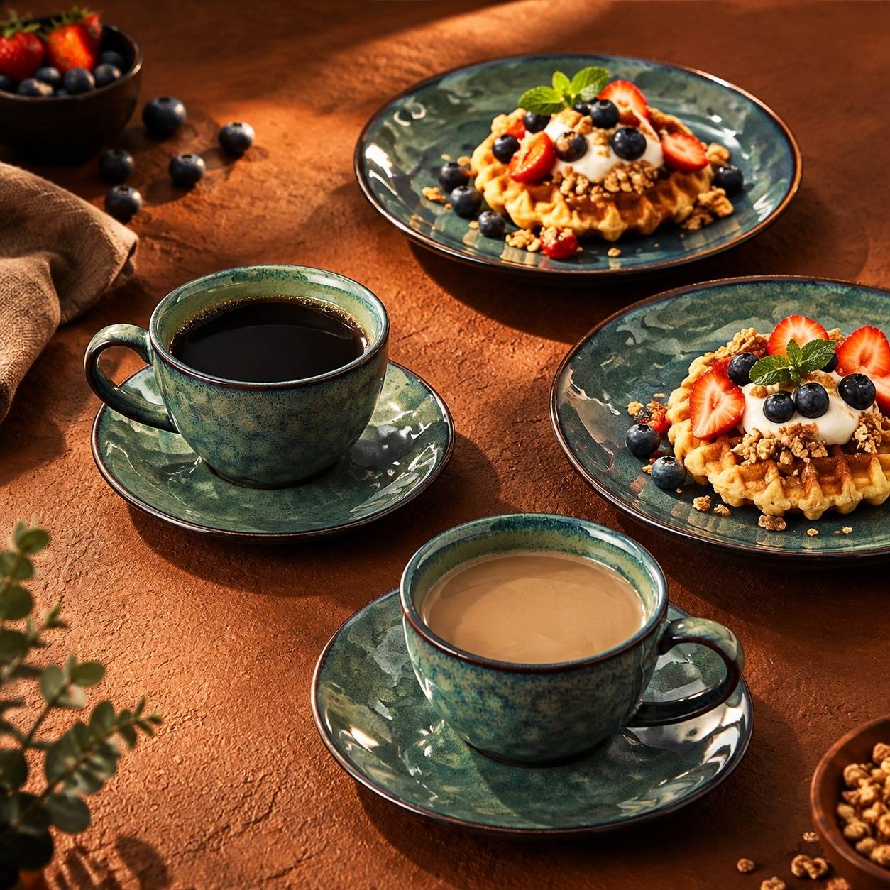 Service à Café Céramique pour 4 avec Tasses Soucoupes et Assiettes Dessert - Image 6