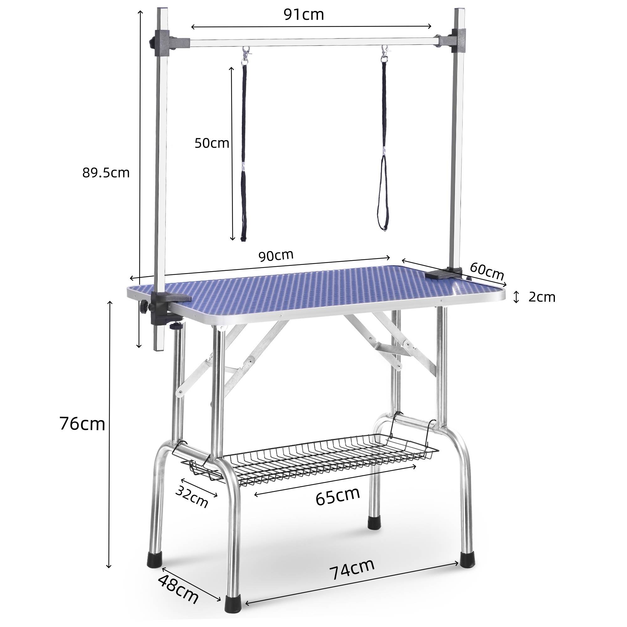 Table de toilettage pliable 90cm en acier inoxydable pour chien et chat Bleu – ComfortXL Outdoor Living - Image 3