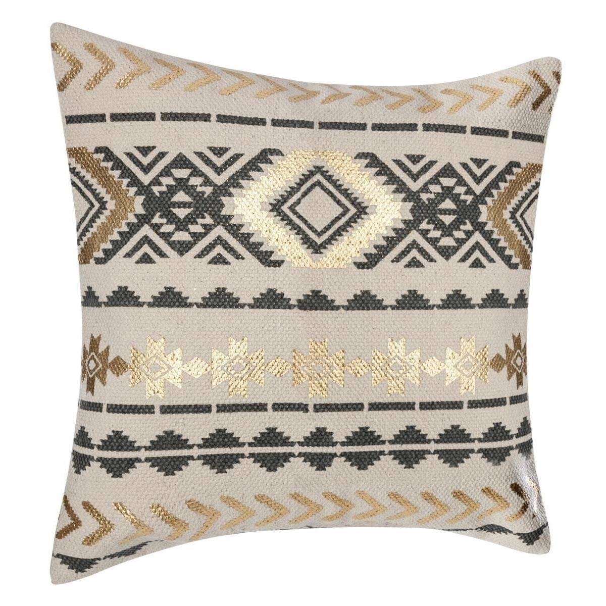 Housse de Coussin "Etnik Gold" 40x40cm Gris - Image 1
