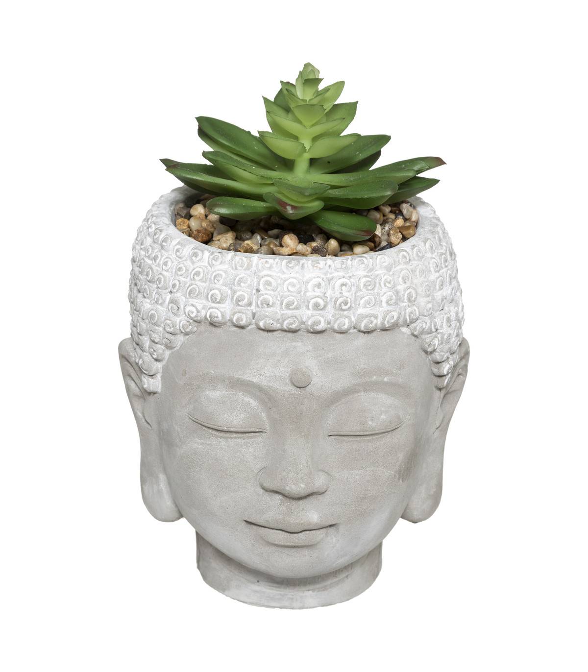 Plante Artificielle Pot Bouddha en Ciment D 13,5 x H 18 cm - Image 1