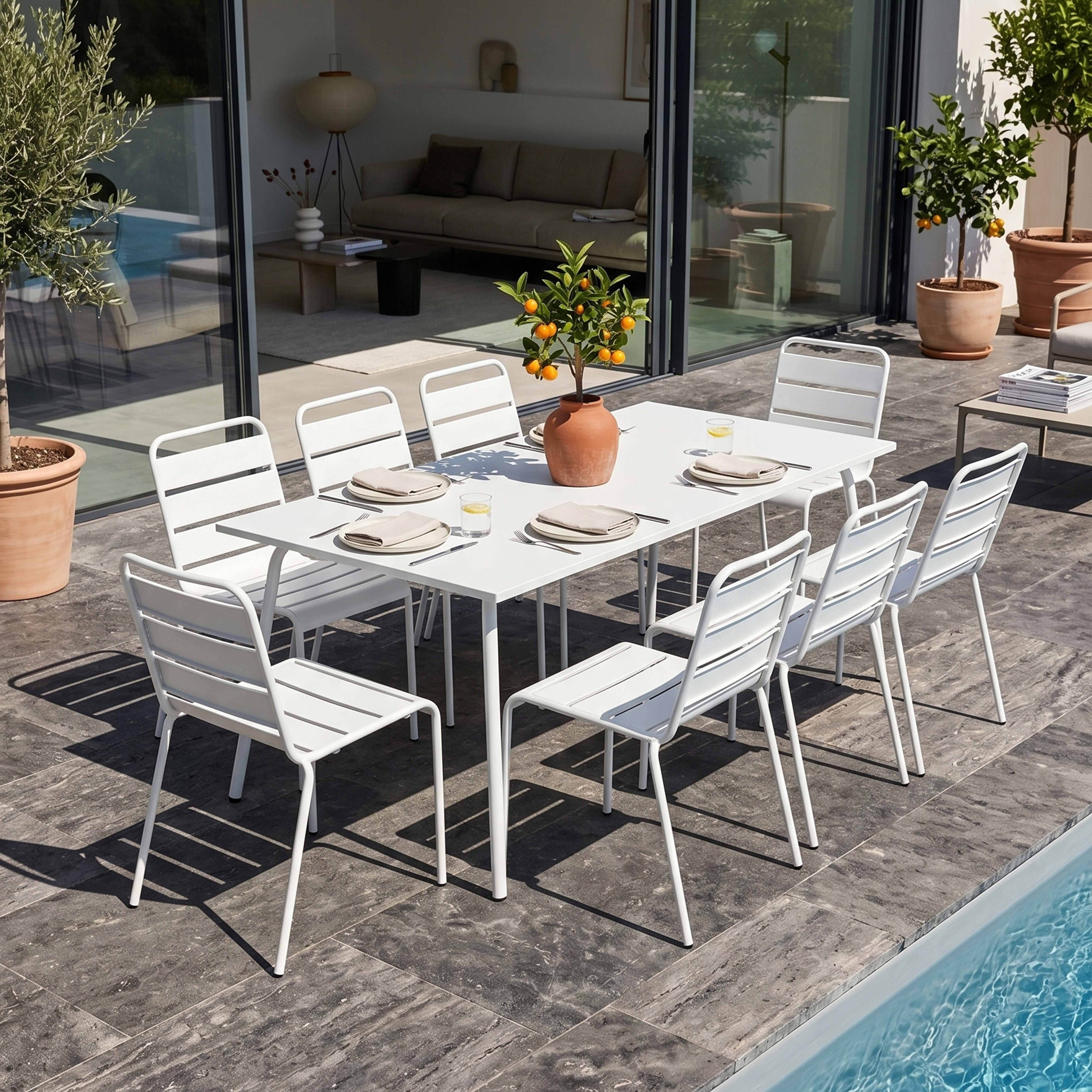 Oviala - Ensemble table de jardin et 8 chaises en métal blanc Palavas - Oviala - Image 2