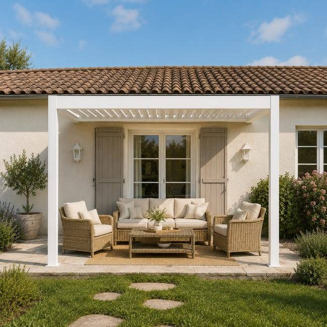 Pergola Bioclimatique Aluminium Adossée Blanc 3x3 Manuelle S ORIAL France - Image 6