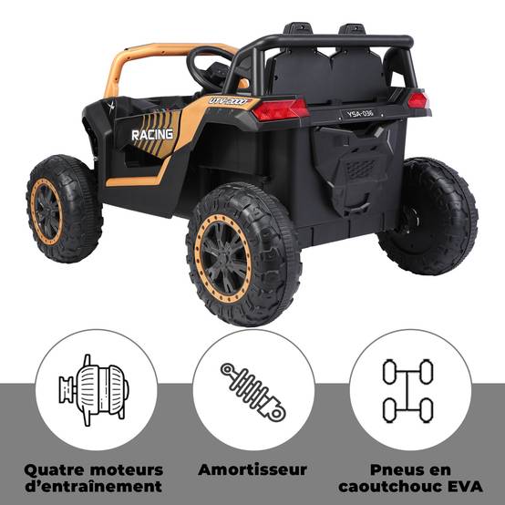 0 - Voiture électrique tout-terrain pour enfants UTV 12V adaptée aux enfants 2-6 km/h - or - Image 6
