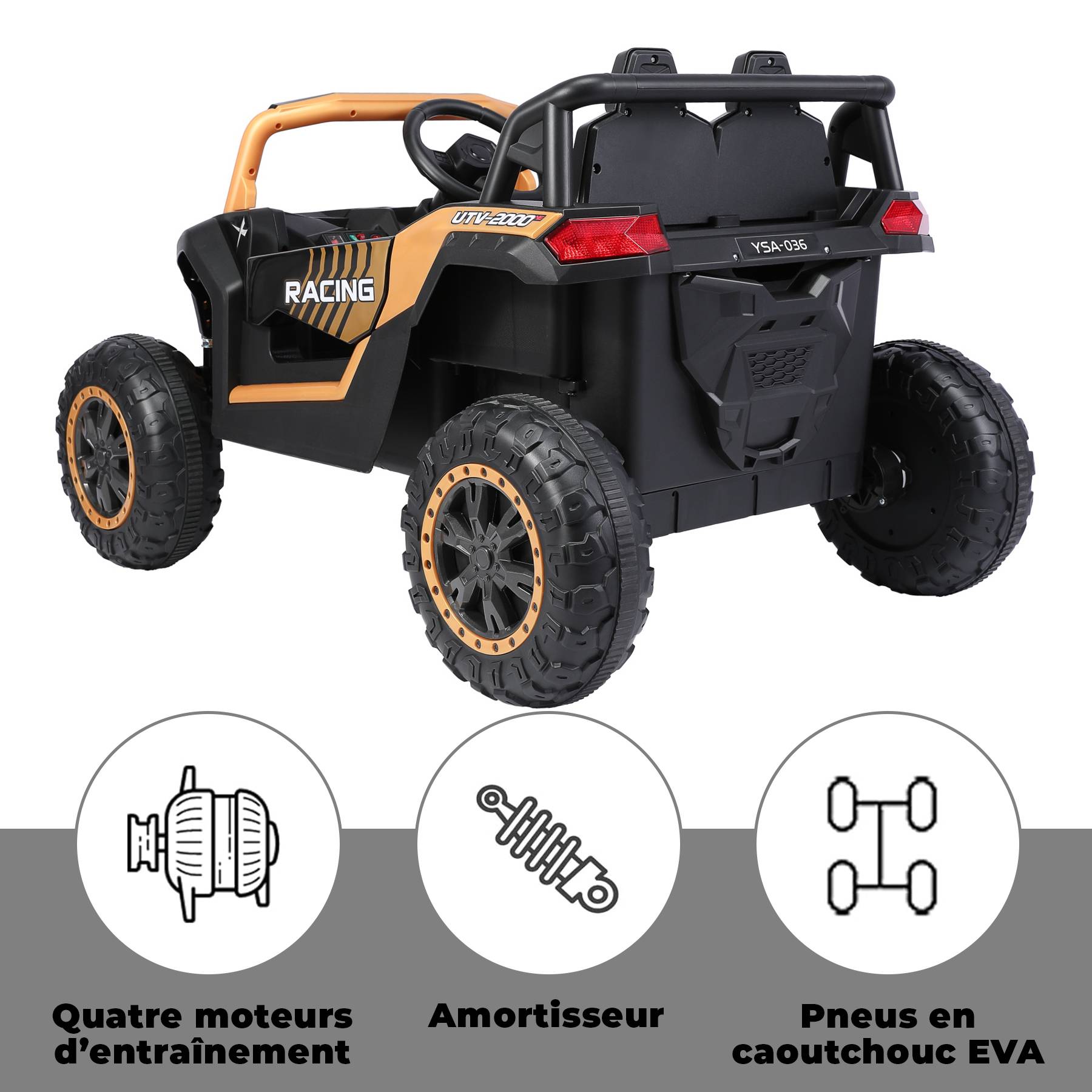 0 - Voiture électrique tout-terrain pour enfants UTV 12V adaptée aux enfants 2-6 km/h - or - Image 6