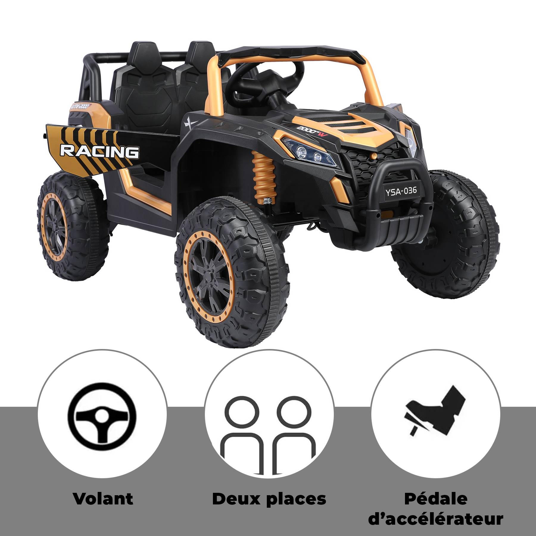 0 - Voiture électrique tout-terrain pour enfants UTV 12V adaptée aux enfants 2-6 km/h - or - Image 5